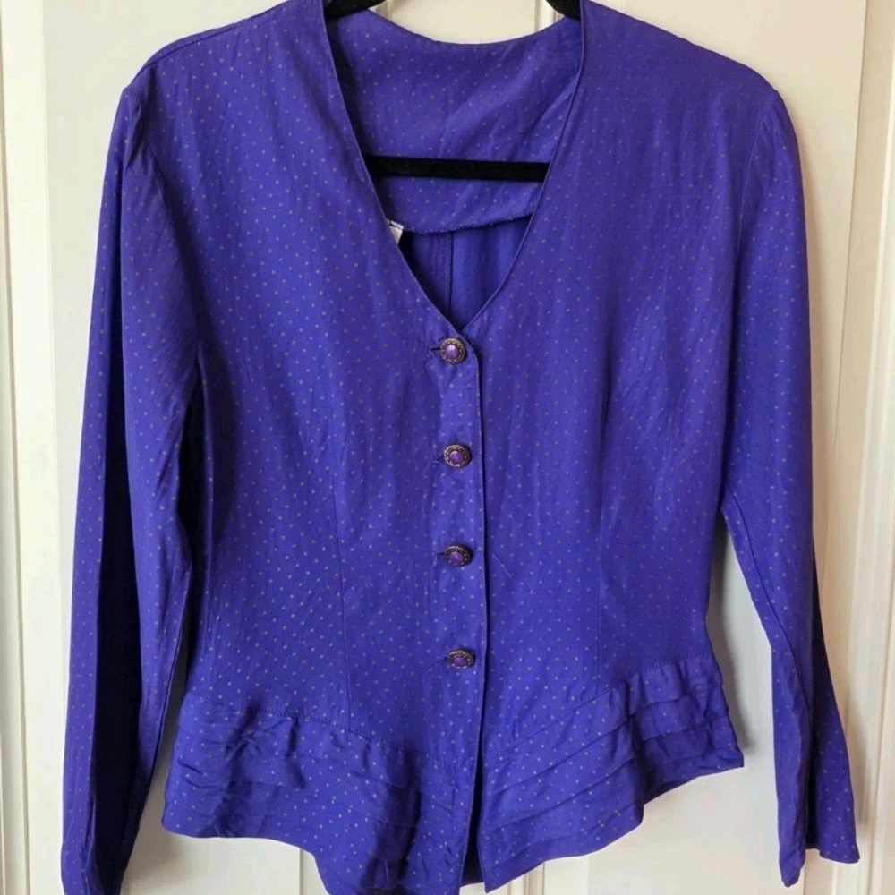 Vintage 80's Purple Blouse, Button Up, Women's Size S/ M